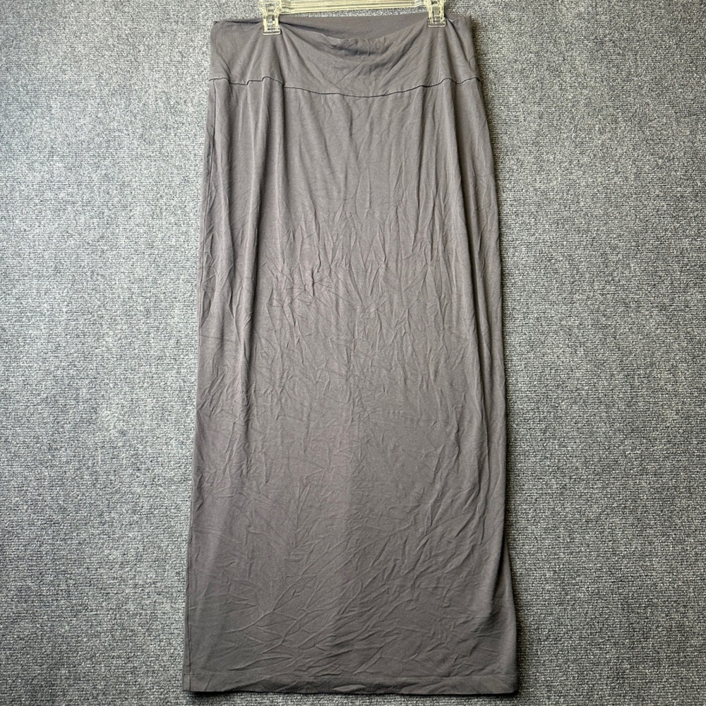 Eileen Fisher Maxi Skirt Womens L Gray Jersey Knit Business Office Long Slit